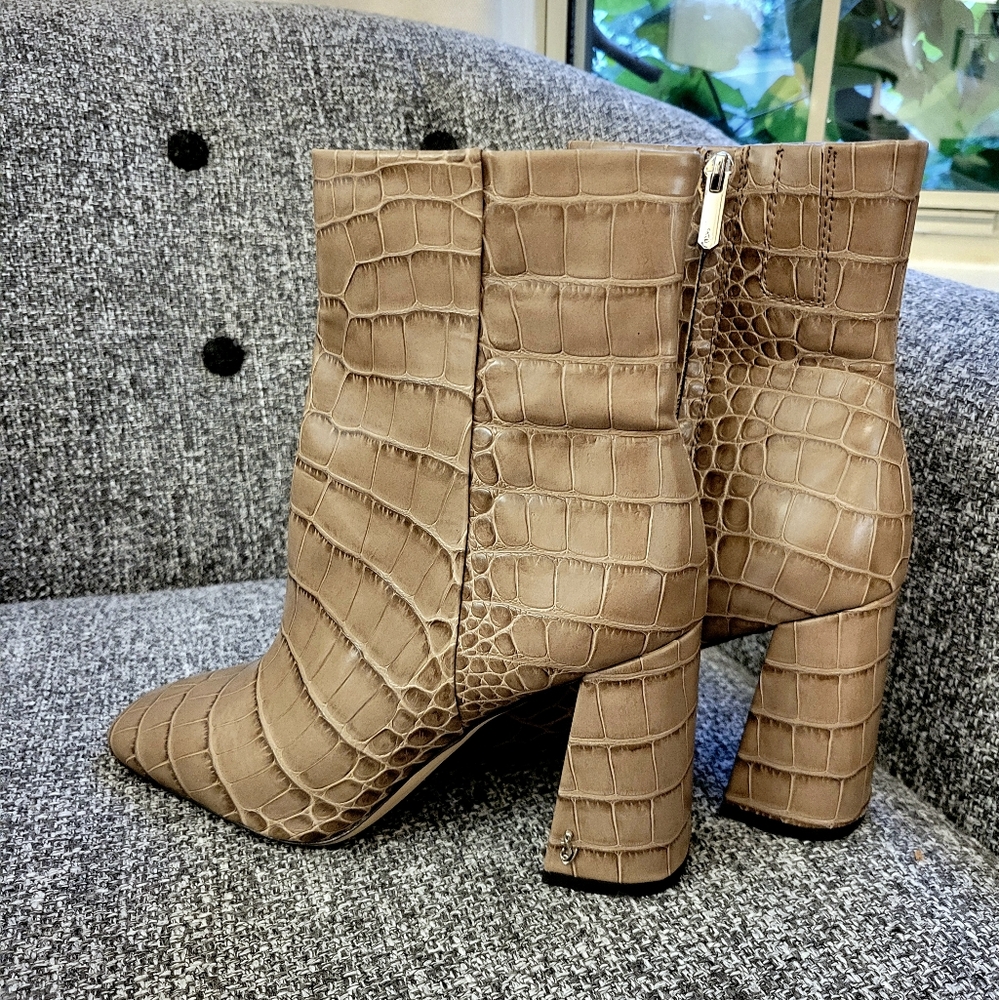 Sam Edelman Croc-Embossed Tan Heeled Boots